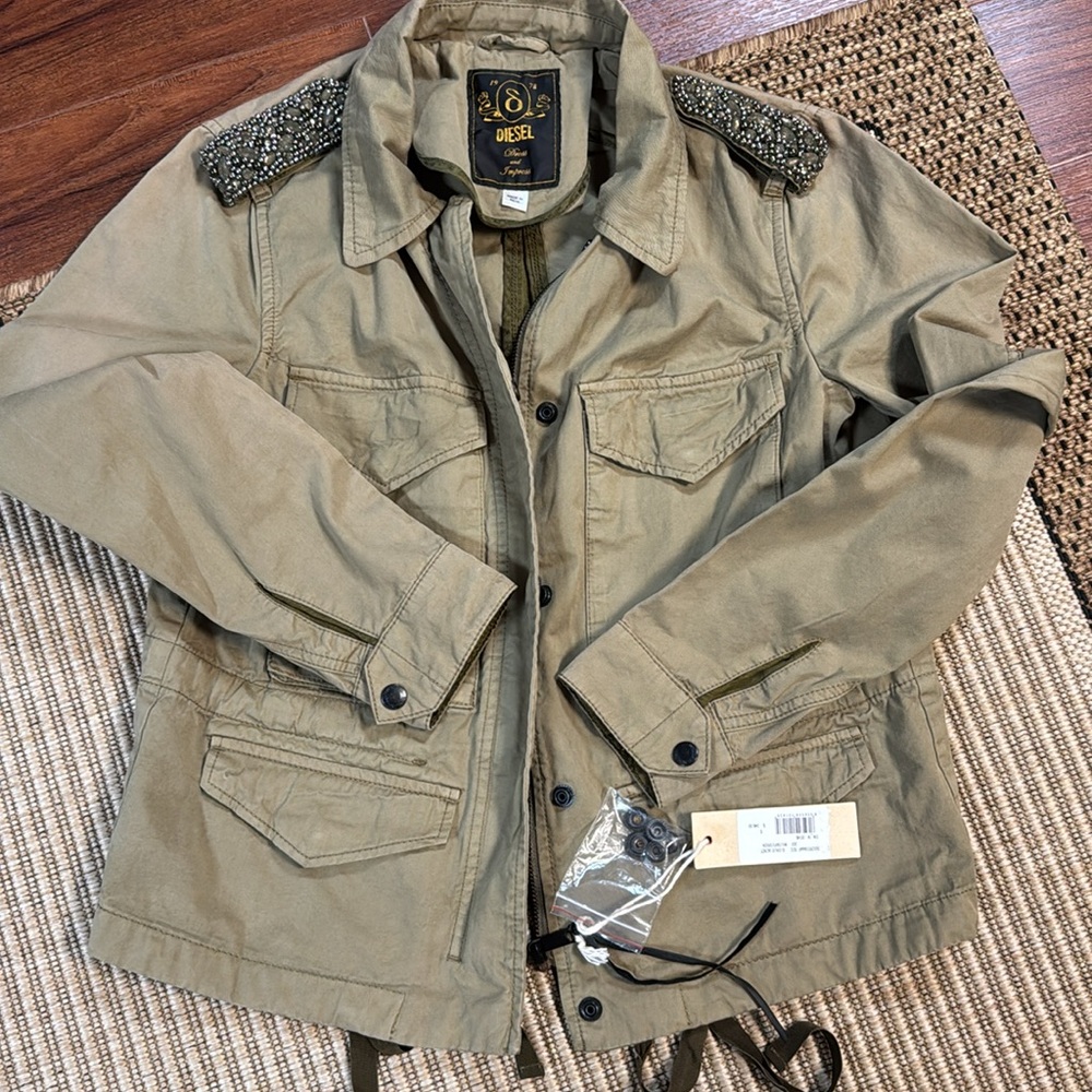 NEW Diesel Jacket in Military Green Size Small 70% Cotton 30% Silk - Picture 17 of 17